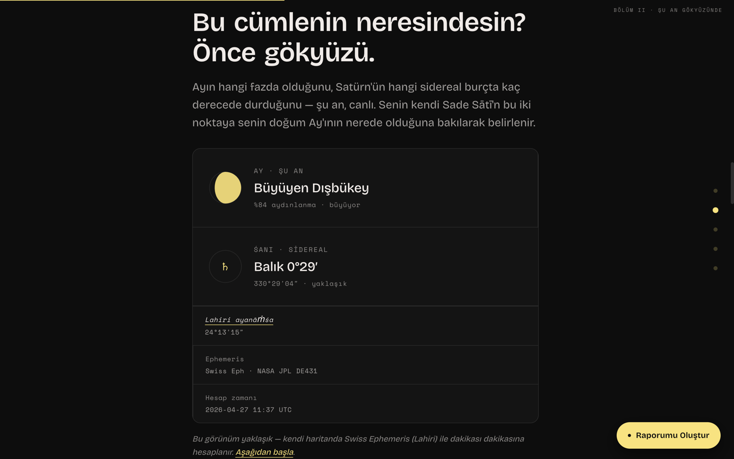 Живые координаты Луны и Сатурна на лендинге